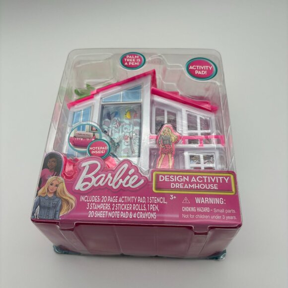 Barbie Design Activity Dream House, Pad Stencil Stamp Sticker Pen Crayons NEW - Picture 3 of 3